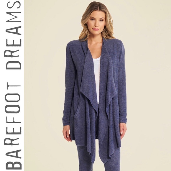 Barefoot Dreams CozyChic Lite Island Wrap Open Front Cardigan Sweater Blue 903 - Picture 3 of 15